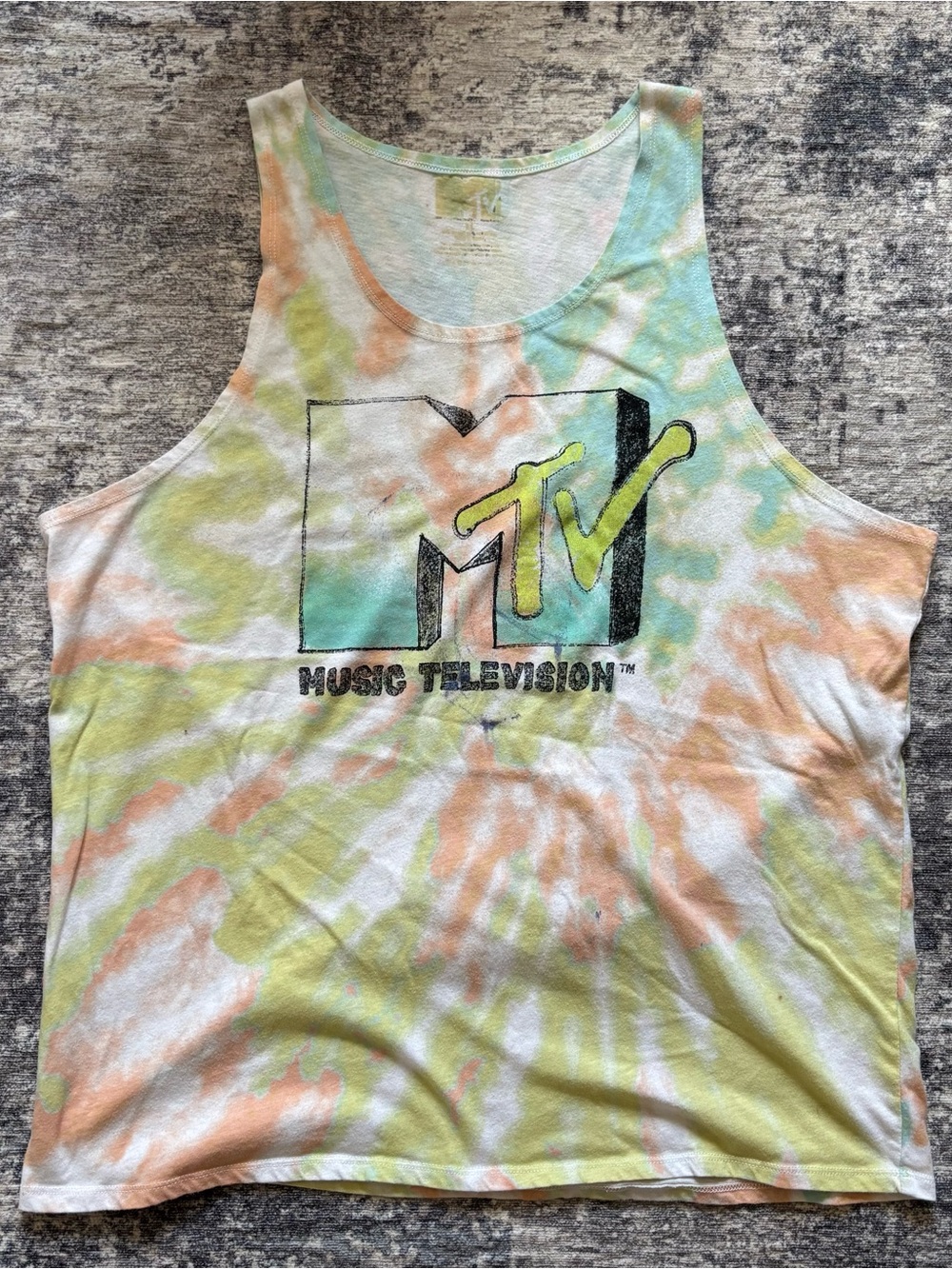 Medium MTV Tie-Dye Tank Top - Pastel Yellow, Green & Peach